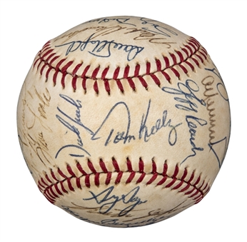 1987 Minnesota Twins World Series Champions Team Signed OAL Brown Baseball With 30 Signatures Including Puckett, Blyleven, Viola & Kelly (PSA/DNA)